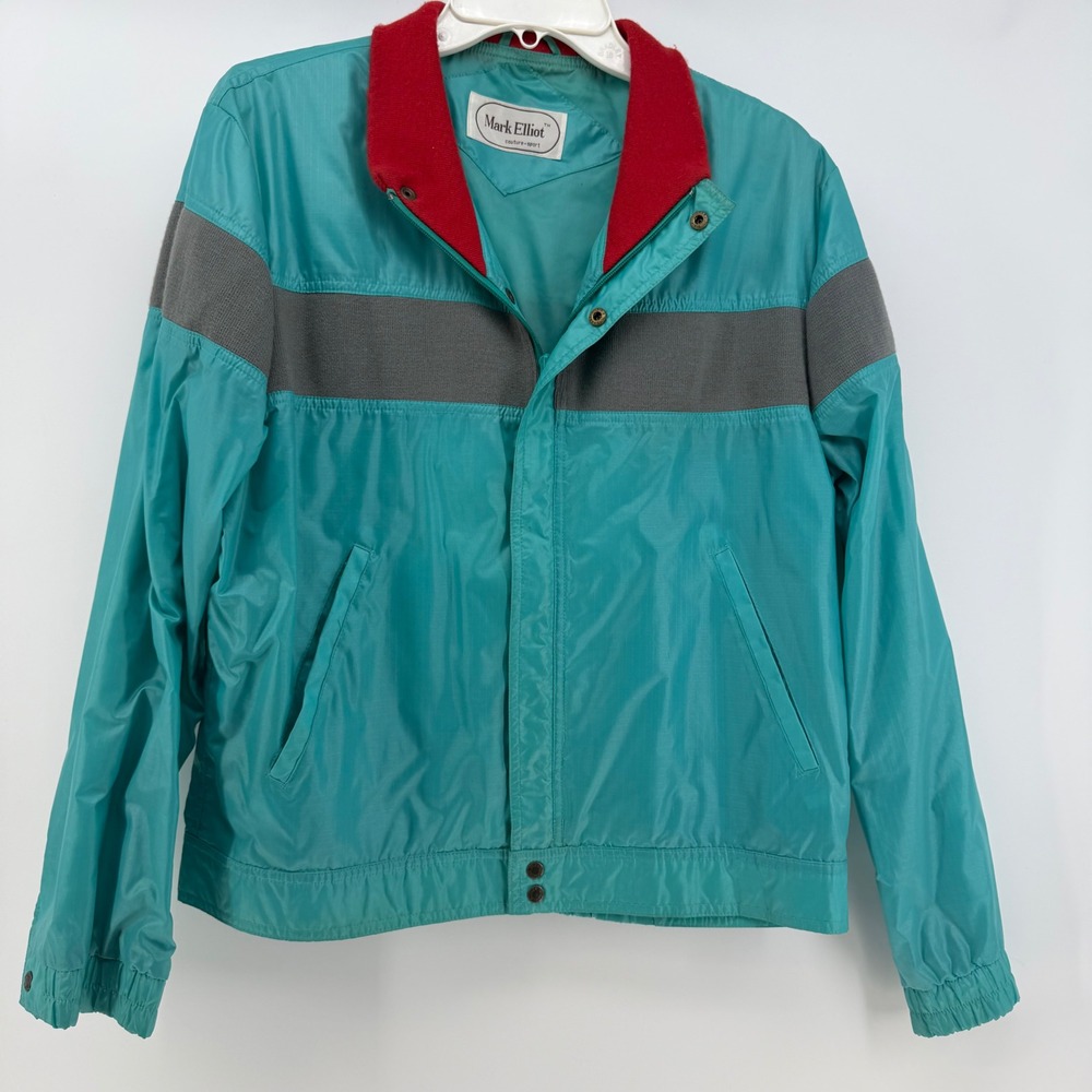 Mark Elliot Windbreaker‎ Mens Medium Teal Red Vintage 80s 90s Colorblock Jacket